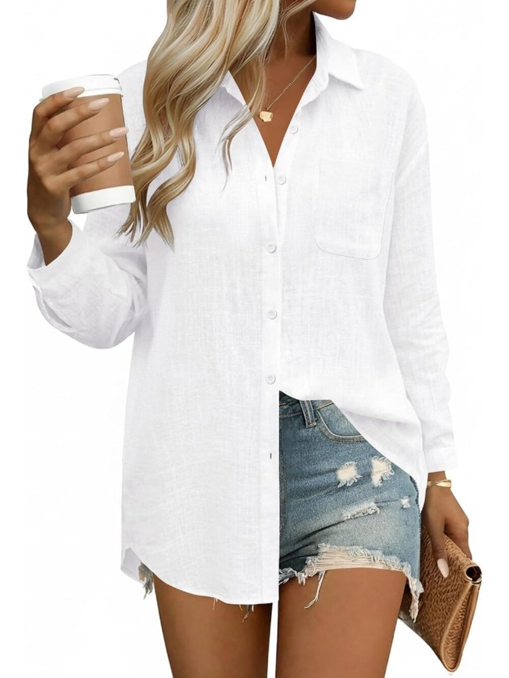 Chic Women's Linen Cotton Button Down Long Sleeve Blouse - Loose Fit Top